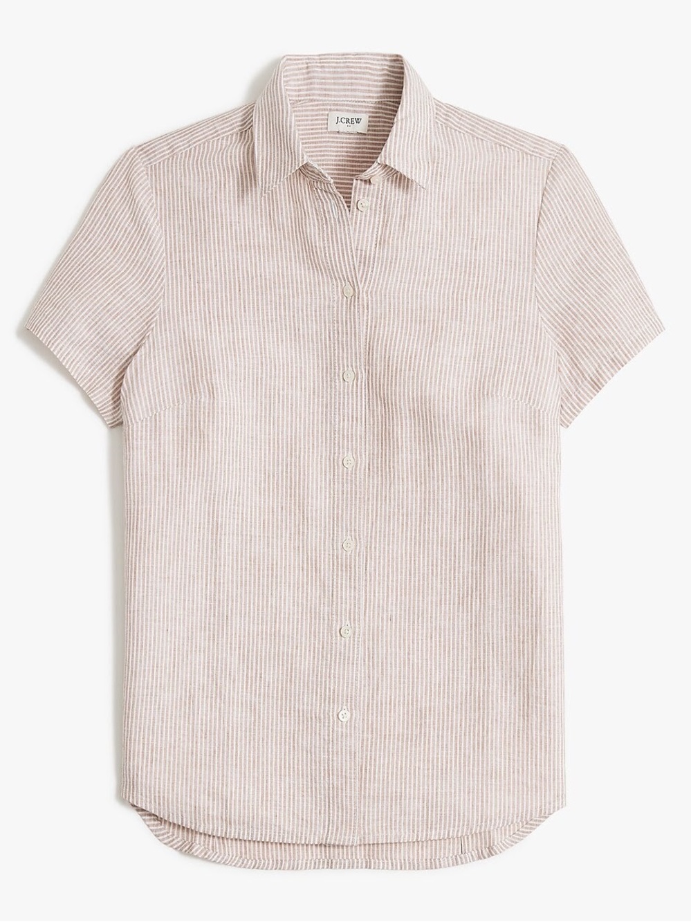 J. Crew Factory Tan and White Striped Button-Down Shirt